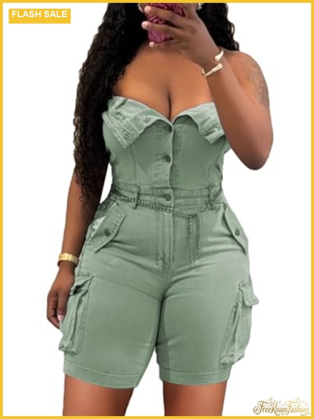 Women's Strapless Denim Jumpsuit Sleeveless Sexy Bodycon Romper Cargo Jean Club